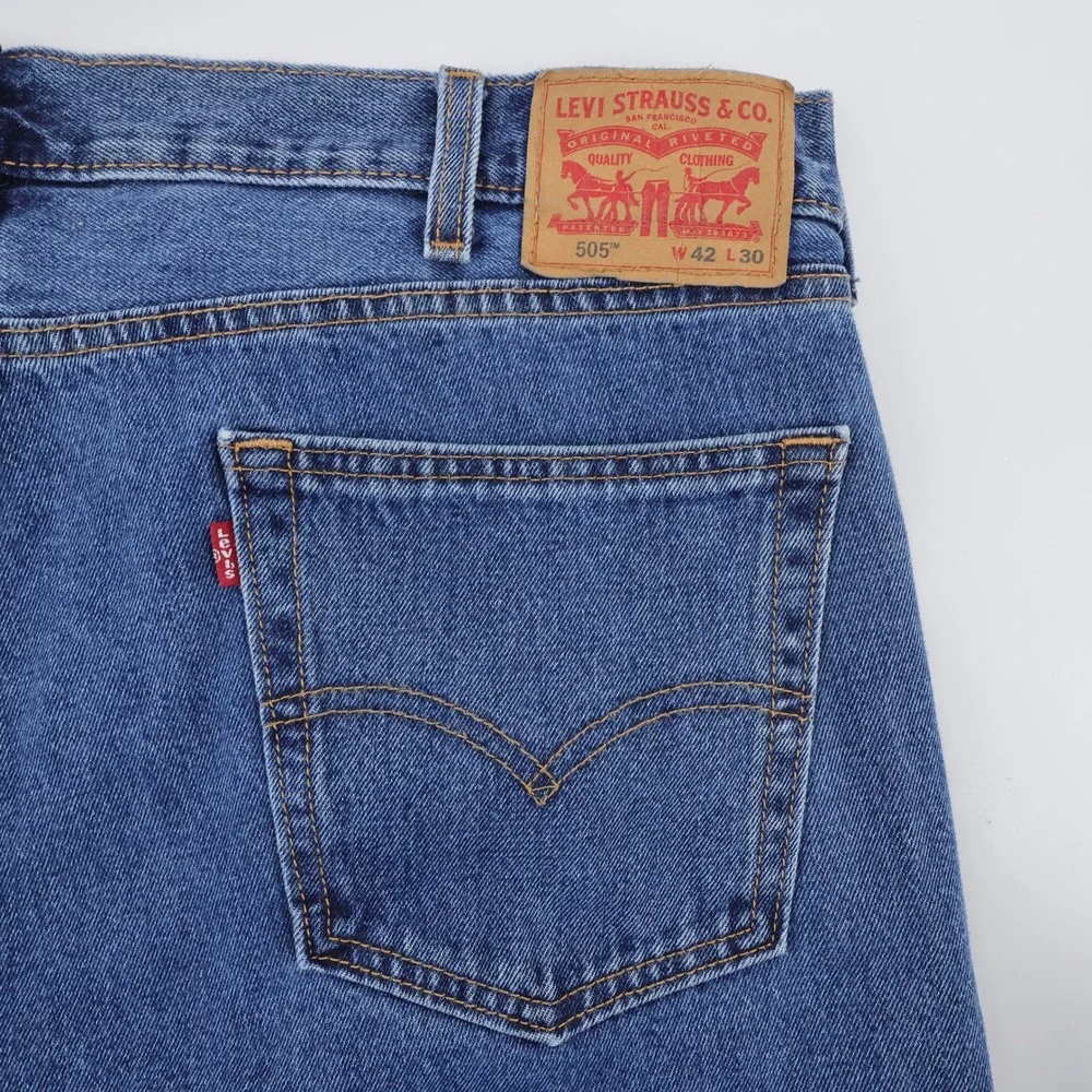 Levi's 505 Regular Fit Jeans Blue 100% Cotton Denim Mens 42x30